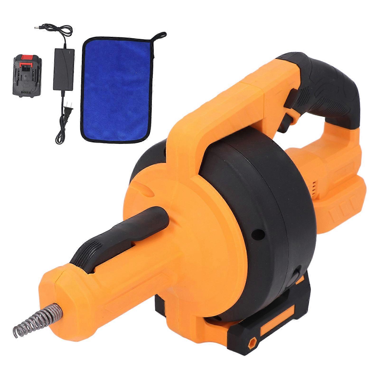 Self-Feeding Plumbing Drainage Tool, 7m Long Feed Hose, Portable Electric Drain Auger, 21V Battery Powered, US Plug