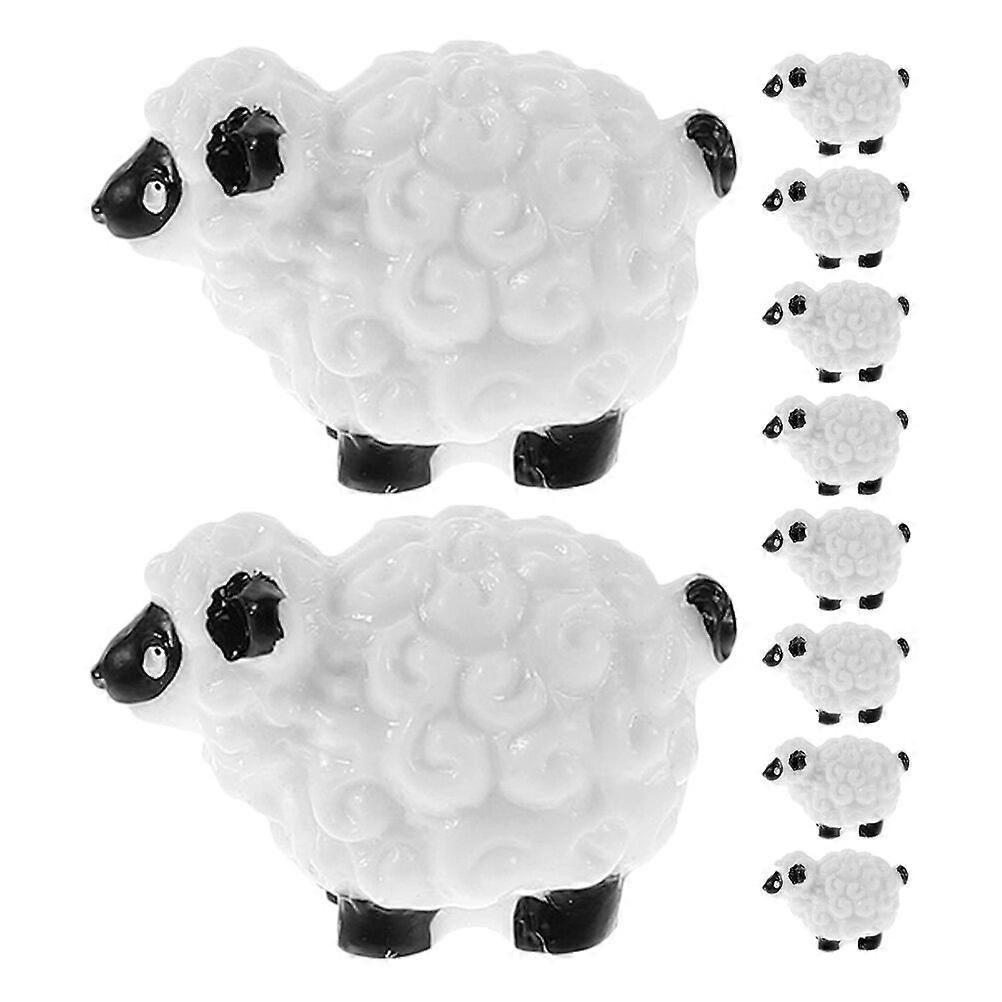 10件树脂动物雕像迷你树脂绵羊雕像花园苔藓装饰
