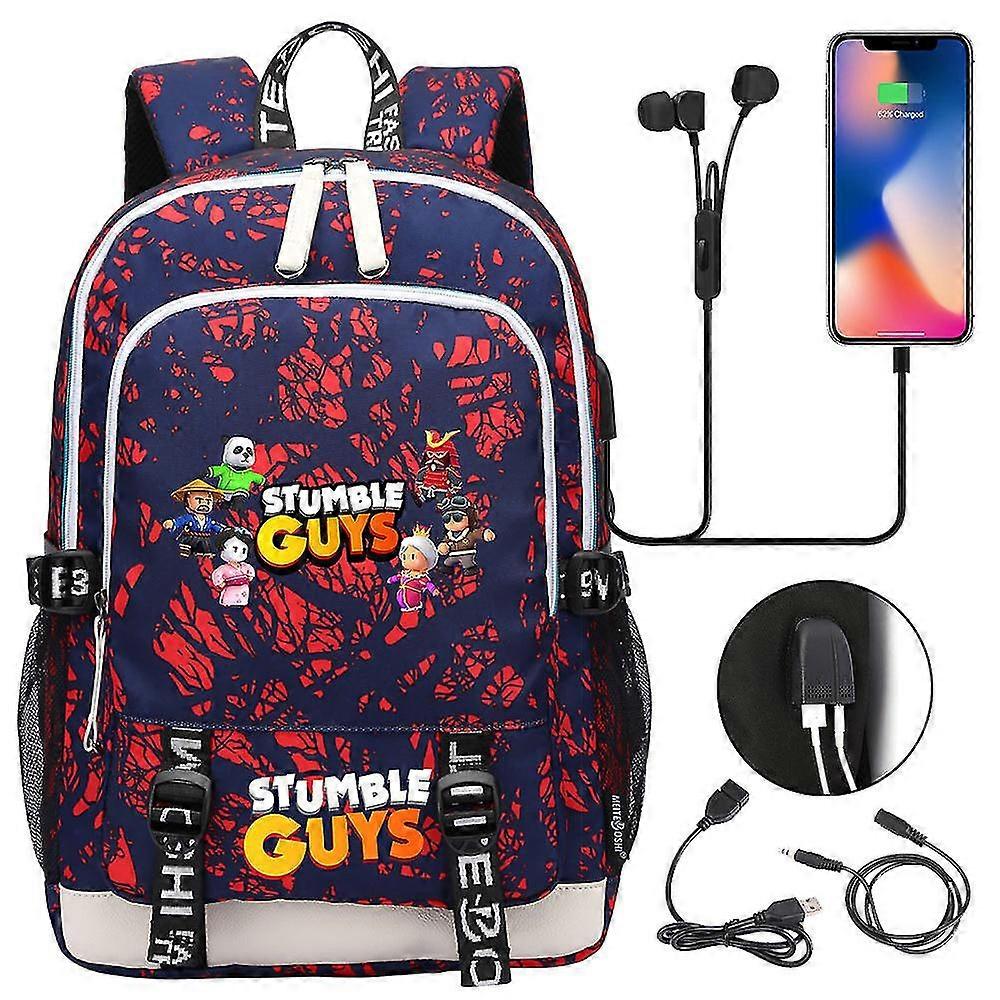 حقيبة ظهر Stumble Guys للنساء والرجال - حقيبة كمبيوتر محمول مقاس 15.6 بوصة مع شحن USB ، حقيبة مدرسية مقاومة للماء ، كرتون Mochilas للذكور والإناث