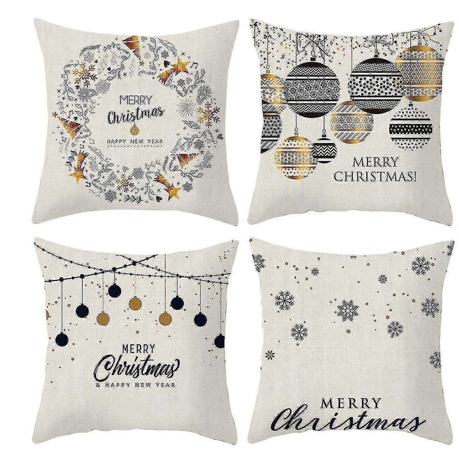 Christmas Pillow Covers Santa Claus Pattern Pillowcase Sofa Decor 4pc
