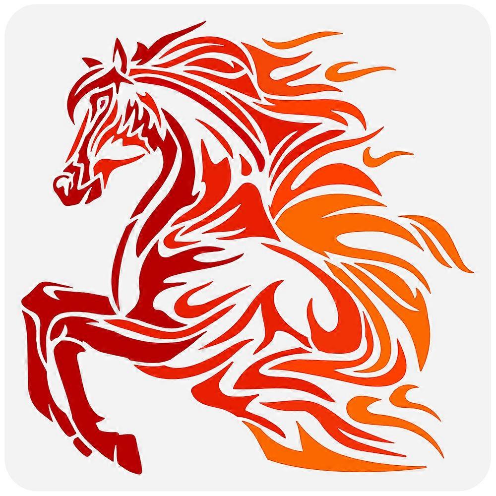 1pcペット中空アウトドローイングペイントステンシルDIYスクラップブックフォトアルバム馬30x30cm