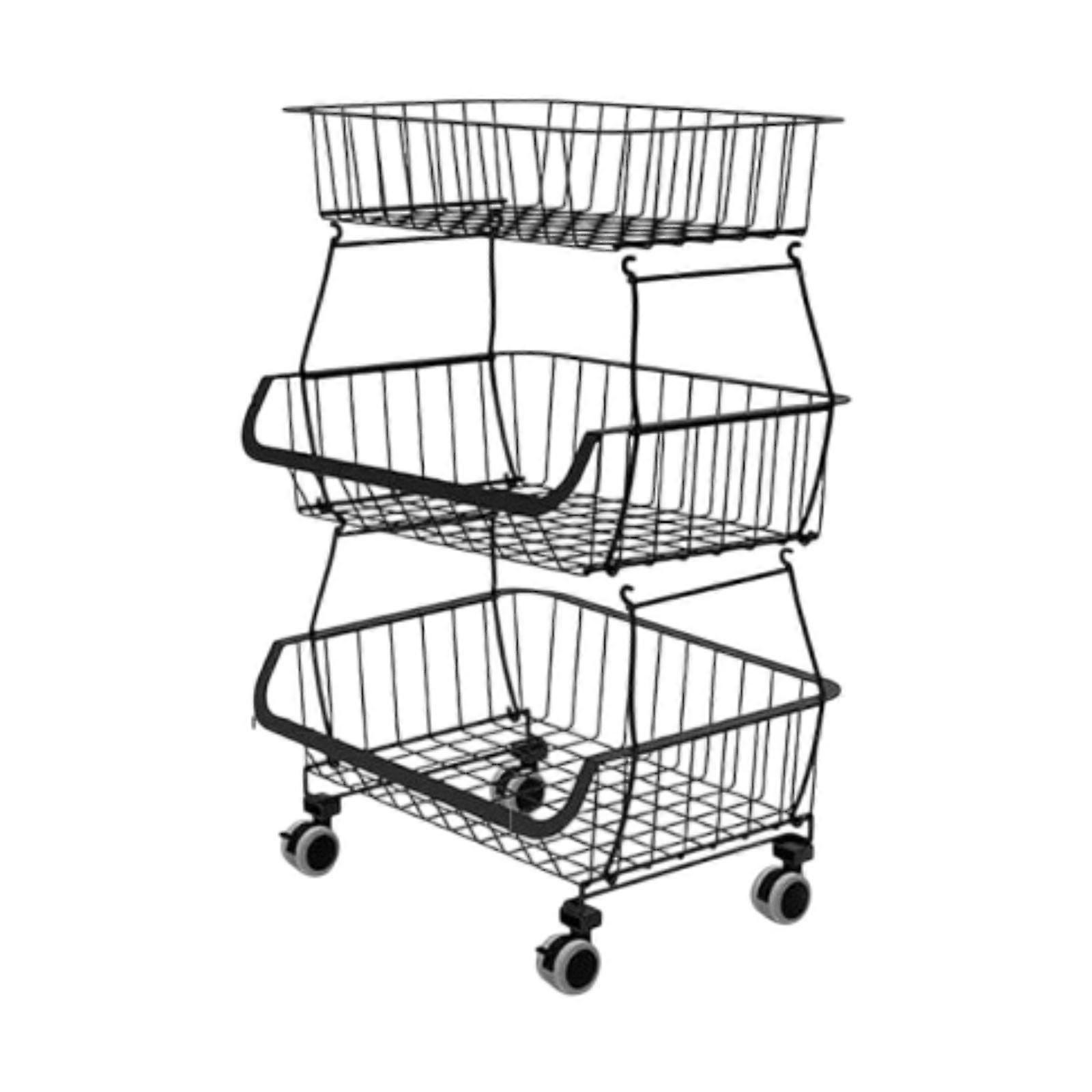 Fruit Basket for Kitchen with Wheel Multi Tier Storage Container for Pantry 3 layers