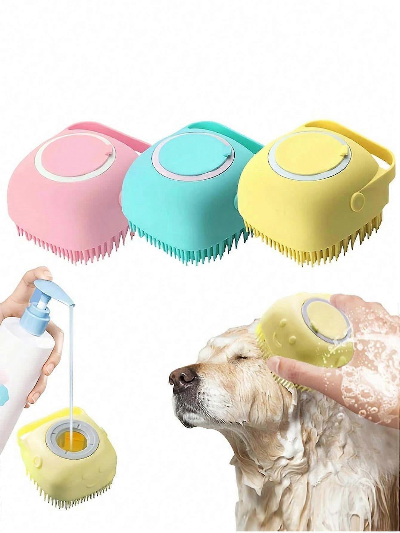 1pc Random Pet Shampoo Brush, Soft Silicone Massage Glove Brush For Bathing Dogs Cats In Tub, Pet Grooming Tool With Shampoo Storage, For Dogs & Cats