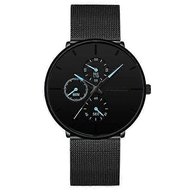 Herren Business Schwarz Uhren Luxus Edelstahl Ultra Thin Mesh