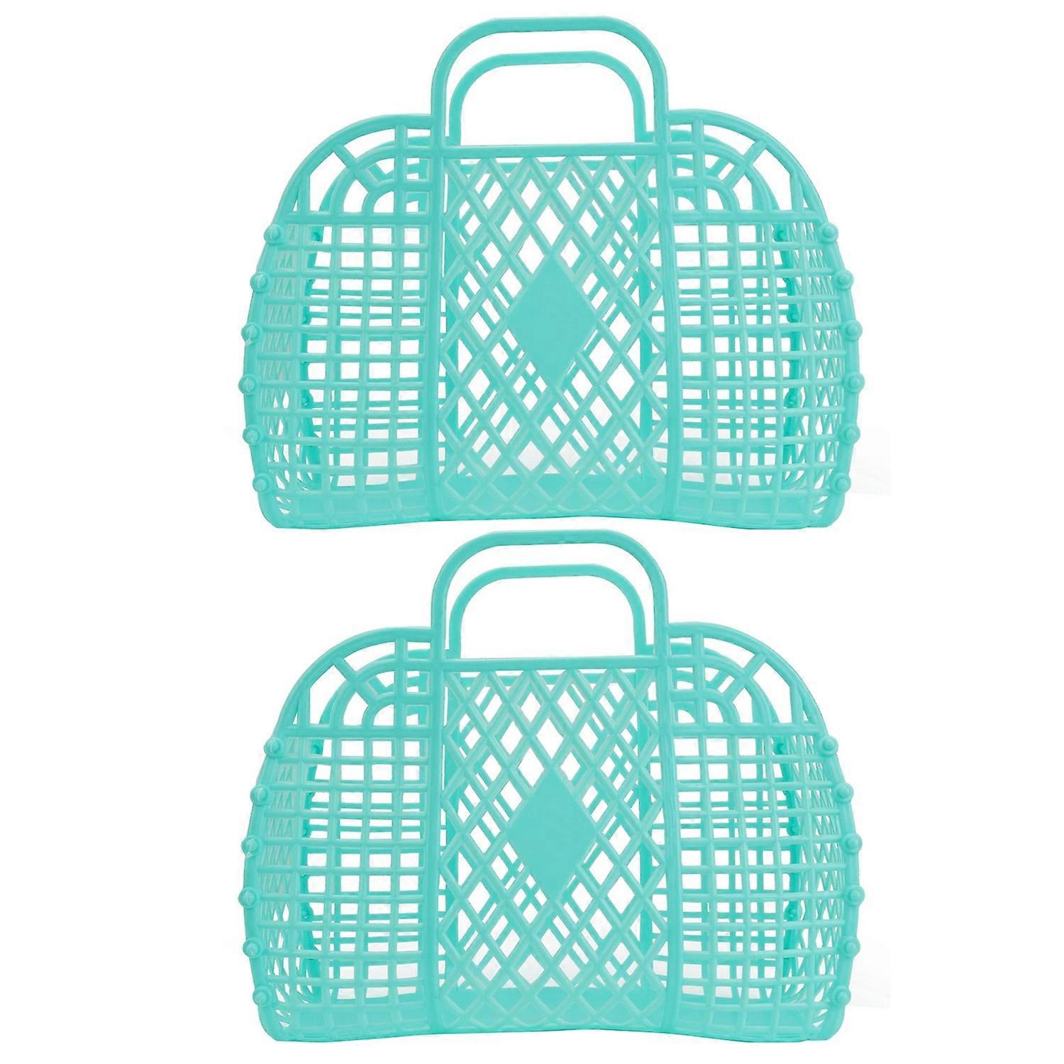 2Pcs Storage Basket Large Capacity Hollow Design with Handle Beach Basket Sundries Storage Container