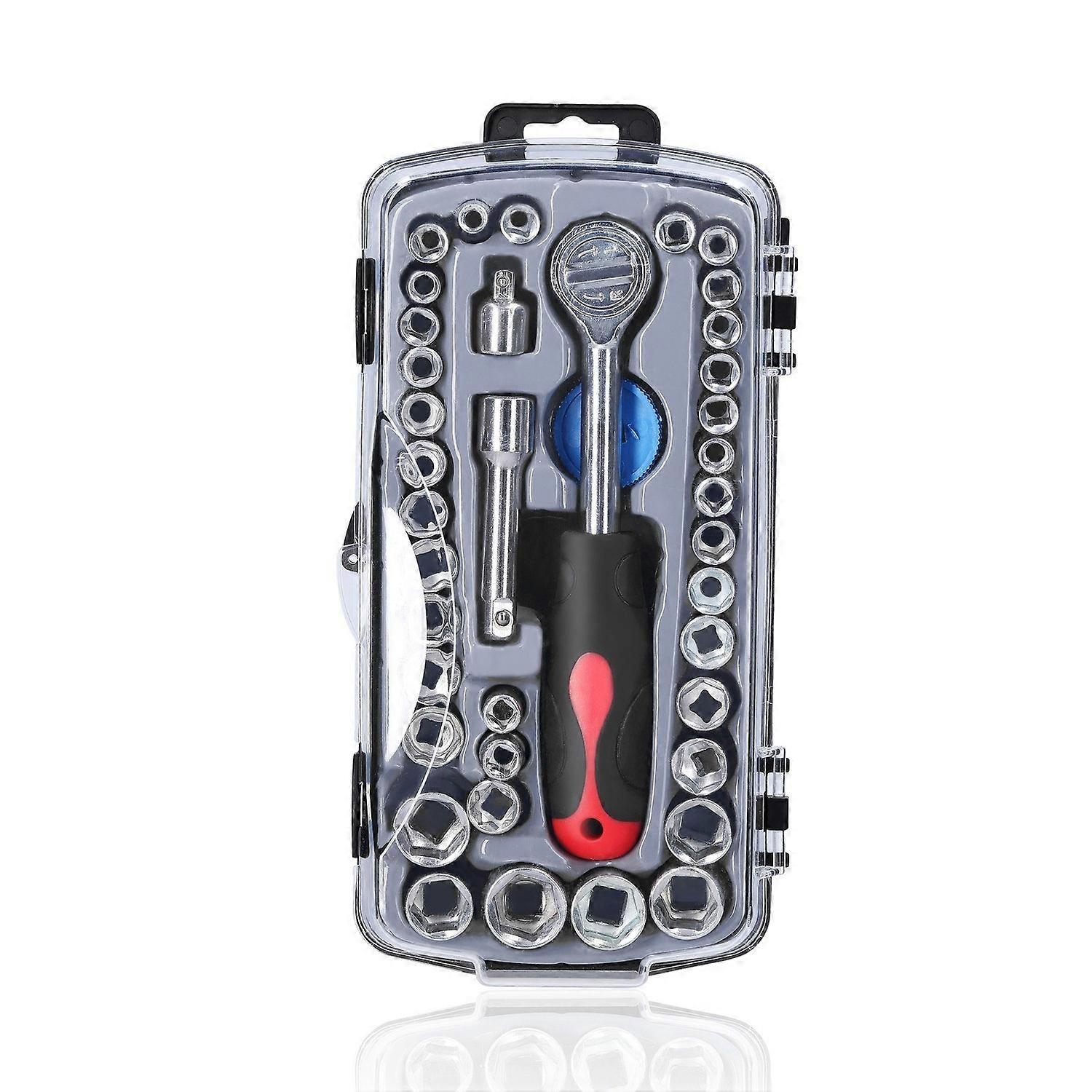 Type A 40Pcs Drive Socket Set Hexagonal Socket Ratchet Wrench Set Motorcycle Bicycle Automotive