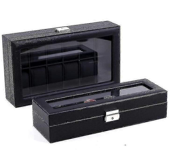 Watch Box, Watch Box For 6 Watches With Glass Window, 34.5 X 11 X 8.5cm