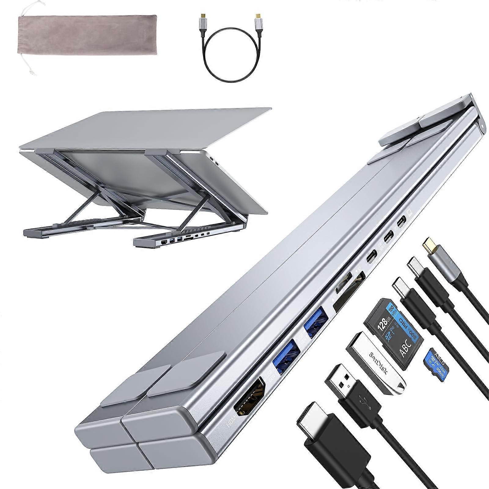 USB C Dizüstü Bilgisayar Bağlantı İstasyonu Standı, 4K HDMI, 8 Bağlantı Noktası, 10-17" Dizüstü Bilgisayarlar için Ayarlanabilir