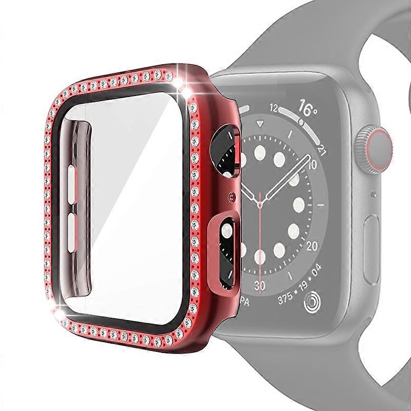 Electroplating PC Single Row Diamond Protective Case with Tempered Glass Film For Apple Watch Series 6 & SE & 5 & 4 40mm