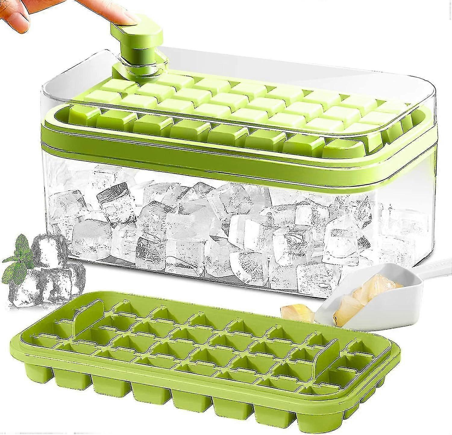 One Piece, Ice Box With Lid, Ice Scoop And 2 Ice Cube Trays For Freezer, (green)