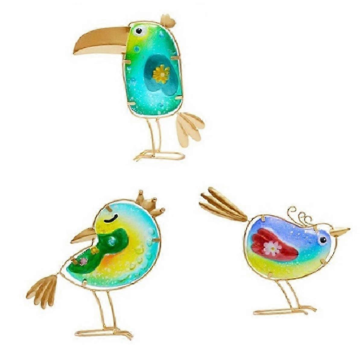 Décoration de jardin pour l'extérieur, ensemble de 3 oiseaux amusants en  métal et verre pour, image size:1200x1200