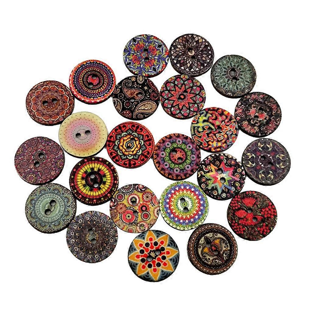 100Pcs Assorted Round Shaped Painted 2 Hole Wooden Sewing Buttons for Craft