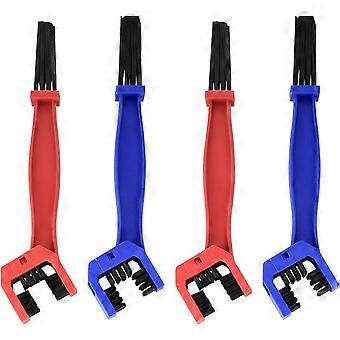 Pack de 4 brosse de nettoyage de chaîne, brosse de nettoyage de chaîne, brosse de nettoyage de chaîne de vélo, brosse de nettoyage de moto, outil d’entretien, rouge/bleu