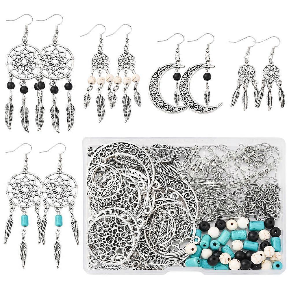 Jewelry Making Kits DIY Woven Net/Web with Feather Earring Making Kits Including Brass Ear Hook and Alloy Pendants