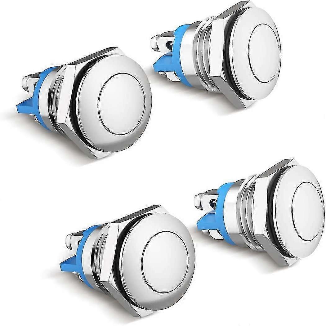 Bell Push Button, 4 Pcs 16mm Stainless Steel Push Button Switches Metal Push Button Switches, Push Button Switches For Horn Button Switch, Pc Power Sw