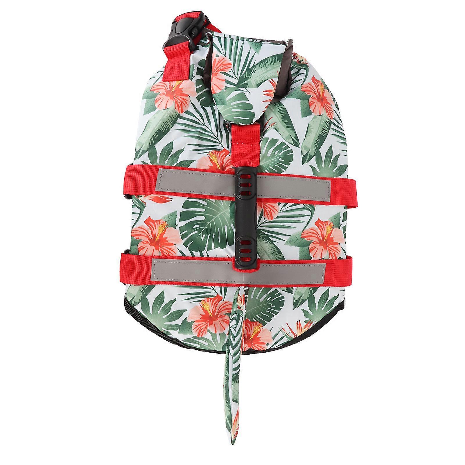 Dog Jacket Hawaiian Style Reflective Stripe Loop and Hook Design Superior Buoyancy Pet Life Preserver Emergency