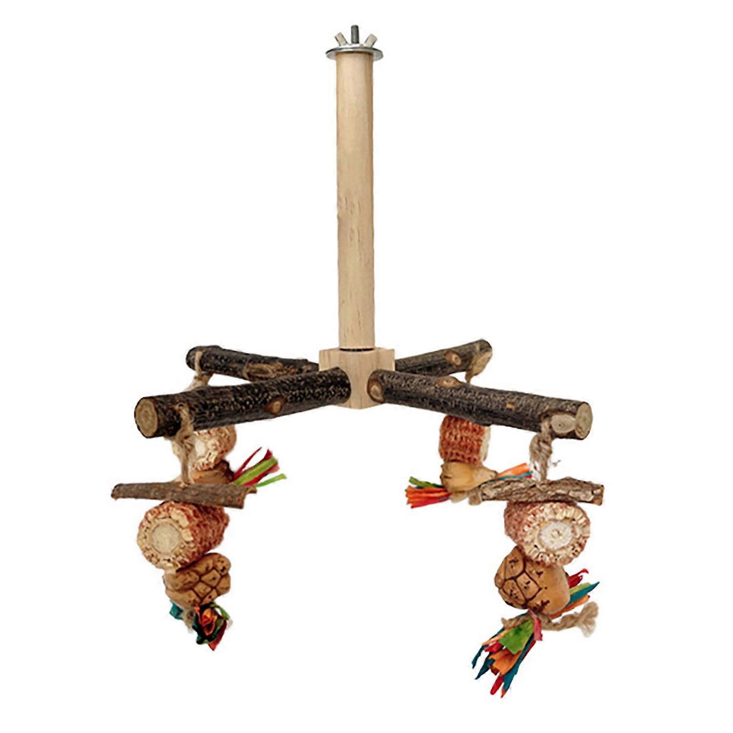 Rotating Parrot Perch Toy with Chew Toy Natural Wooden Perch Stand Birds Cage Accessory for