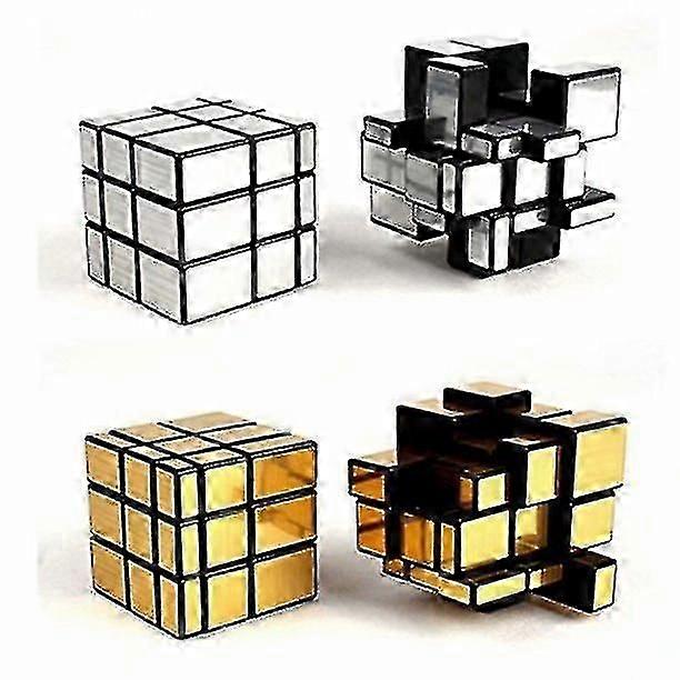 2 Pack 3x3x3 Square Mirror Speed Cube Puzzle Golden Silver