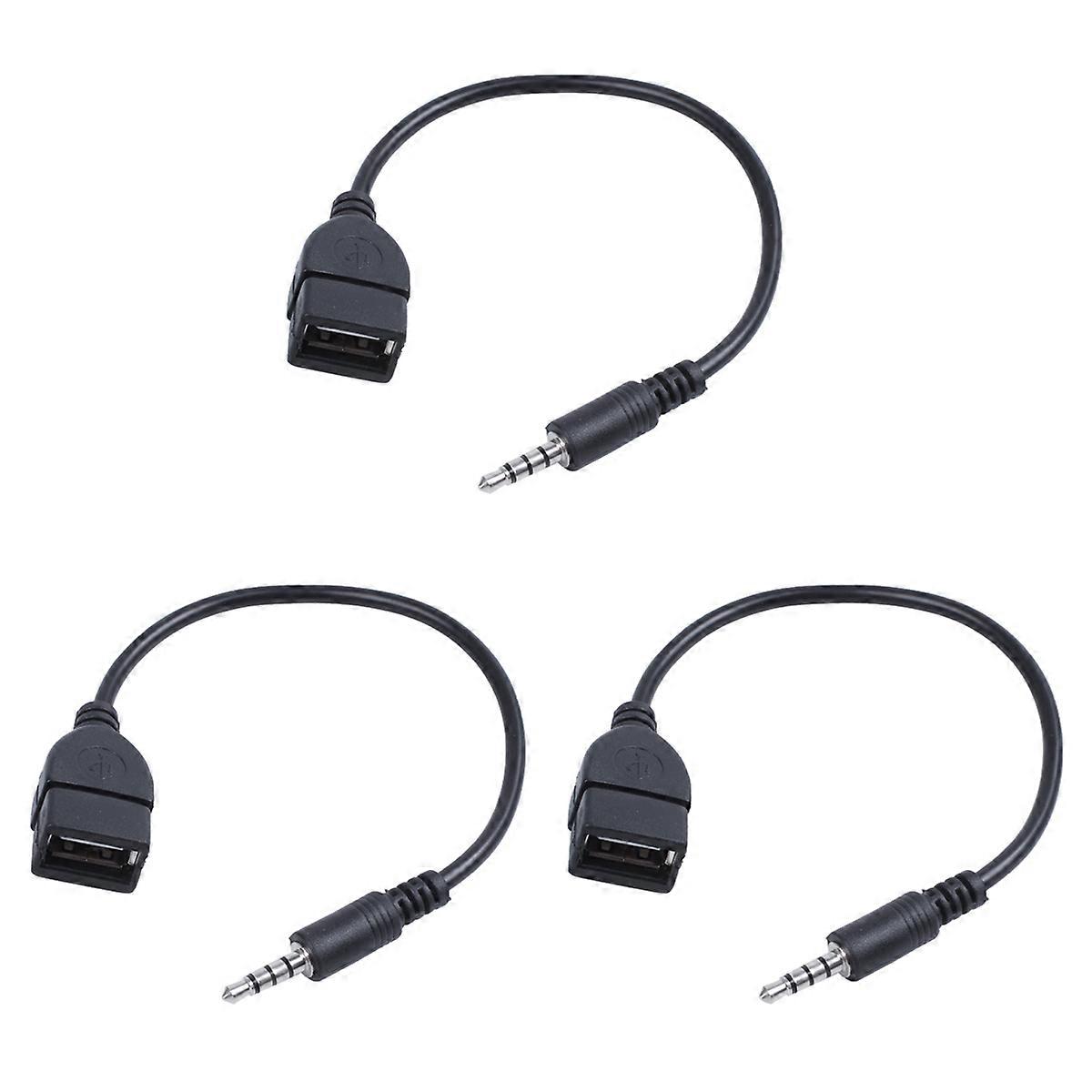 3X USB Jack, AUX, 3.5 mm Jack for Audio Data Charging Cable Black
