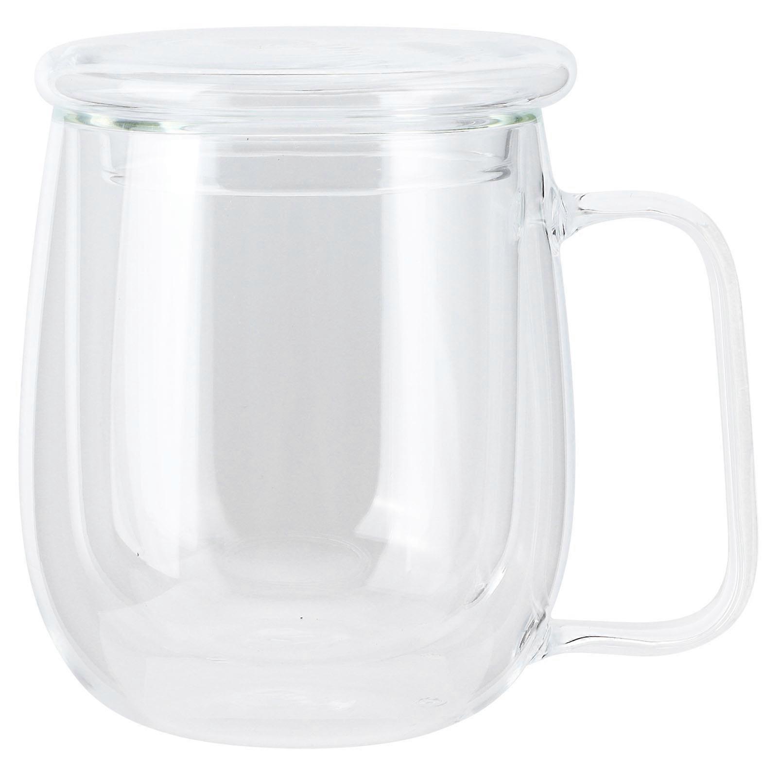 300ml DoubleLayer Tea Mug Transparent Coffee Cup with Handle and Lid for Beer Beverage