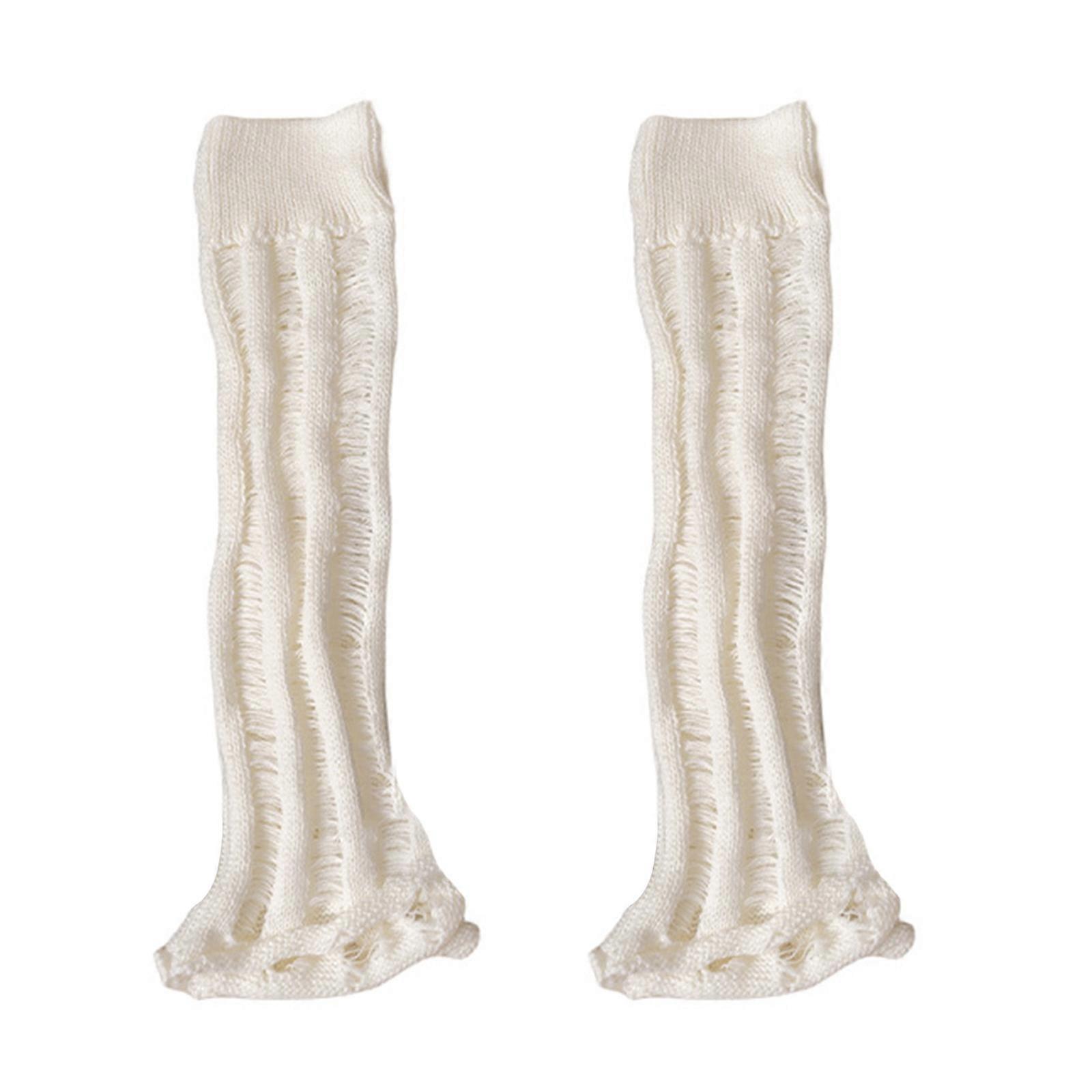 בגדי ריקוד נשים Fairycore סרוג מרושל מחממי רגליים מתרחבים הרג'וקו רחבים חור קרוע כיסויי רגליים גרביים ללא רגליים סגנון רחוב לבן