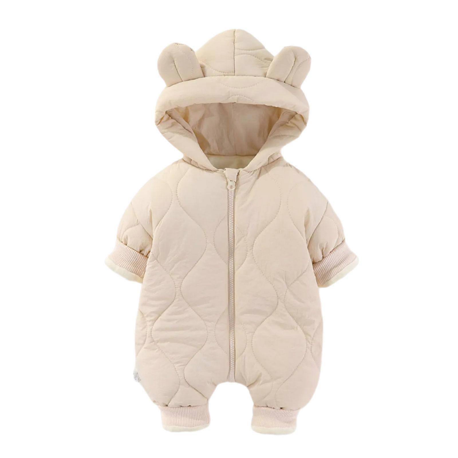 Baby Hooded Jumpsuit Boys Girls Romper Snowsuit Newborns Autumn Winter Coat Long Sleeve Jumpsuit Warm Outfits White 80