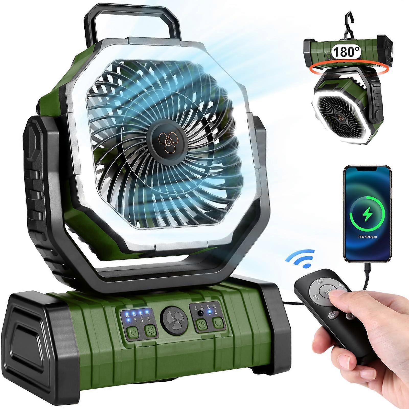 30000MAH camp fan with LED lantern, released with remote control and hooked battery rechargeable