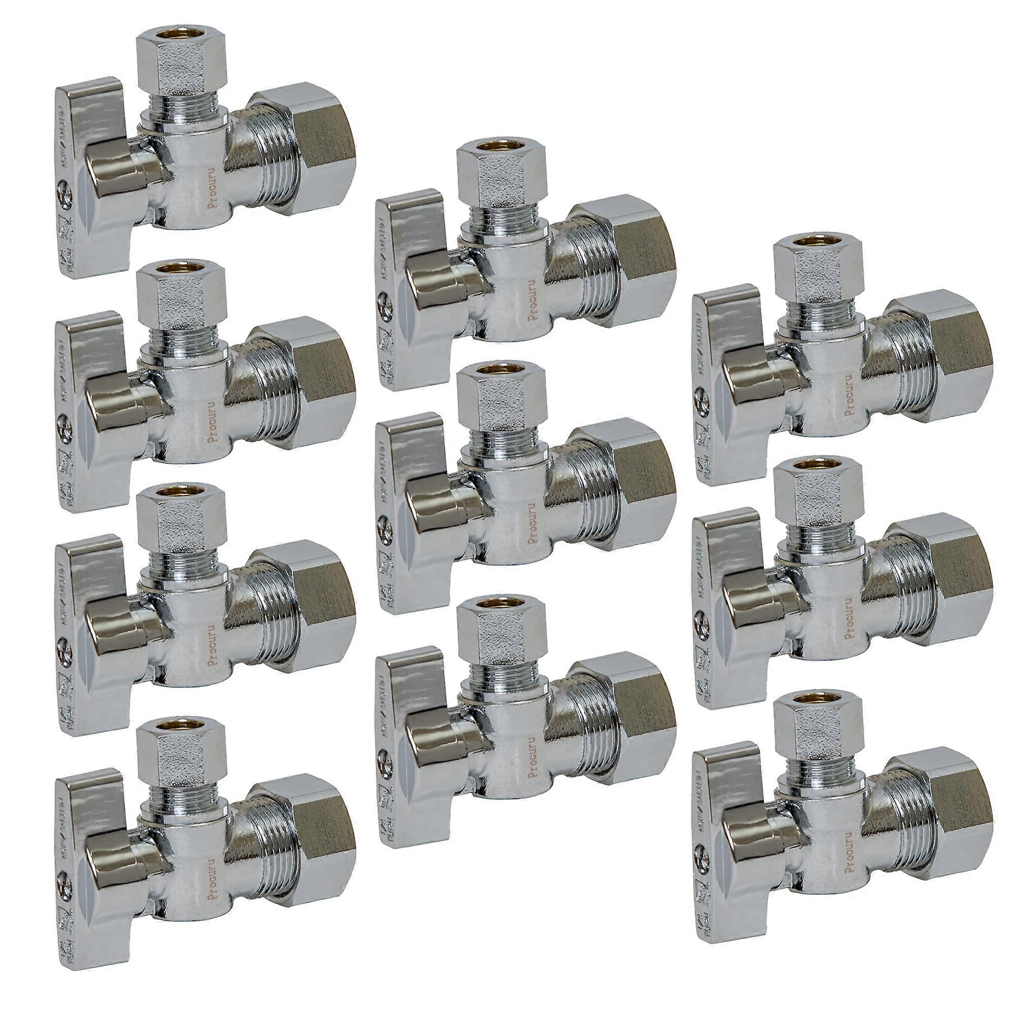 10 Pack Angle Stop Valve 1/2" Nominal (5/8" OD) Compression x 3/8" OD