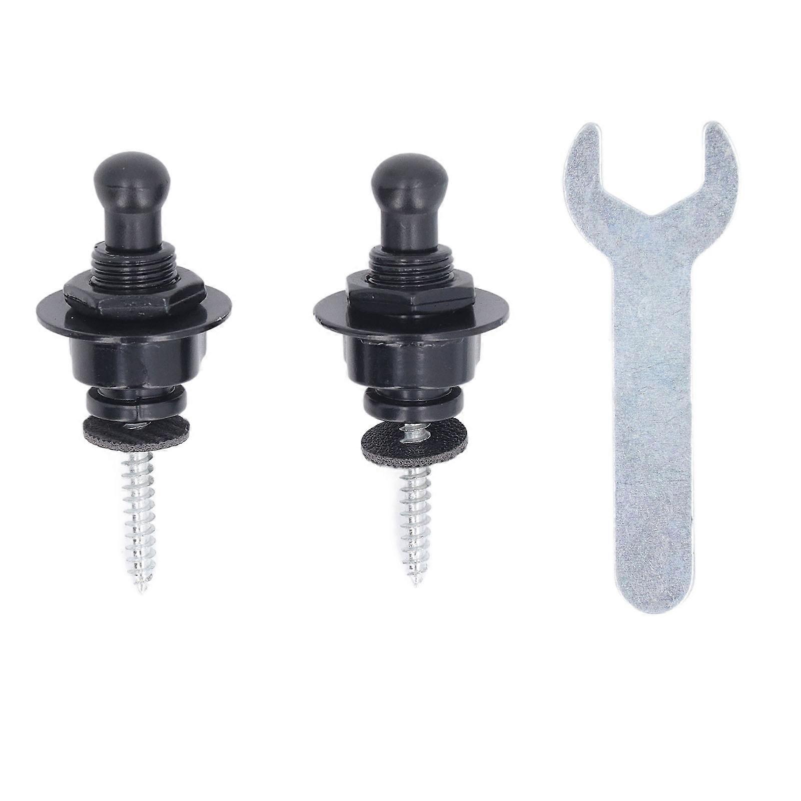 2PCS Guitar Strap Locks with 1 Wrench Quick Release Strap Retainer Metal Button for Electric Acoustic Guitar Bass Black