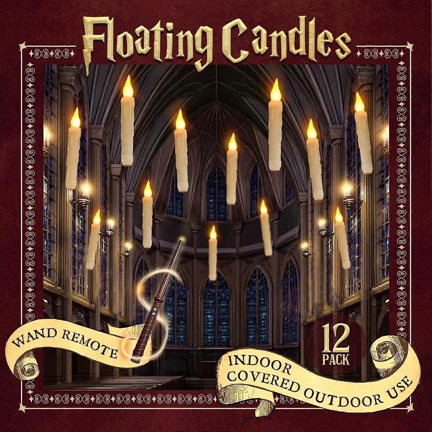 12 Pcs Floating Candles with Magic Flickering Warm Light for Indoor Classroom or Bedroom Party