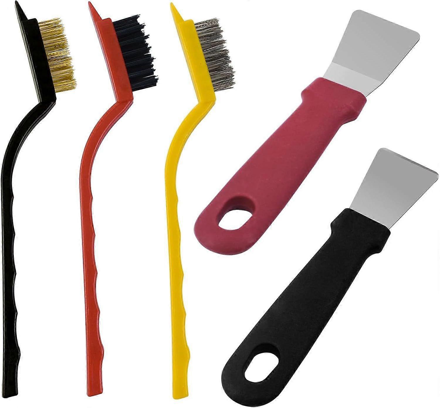 5Pcs Oven Scraper Tool Non Scratch, Oven Scraper, 3 Curved Scrubber Brushes and 2 Clean Scraper Oven Scraper Tools for Kitchen