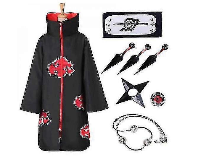 Cloak Cosplay Costume Kit Itachi Robe Cosplay Long Cape 8 Pieces Set-r