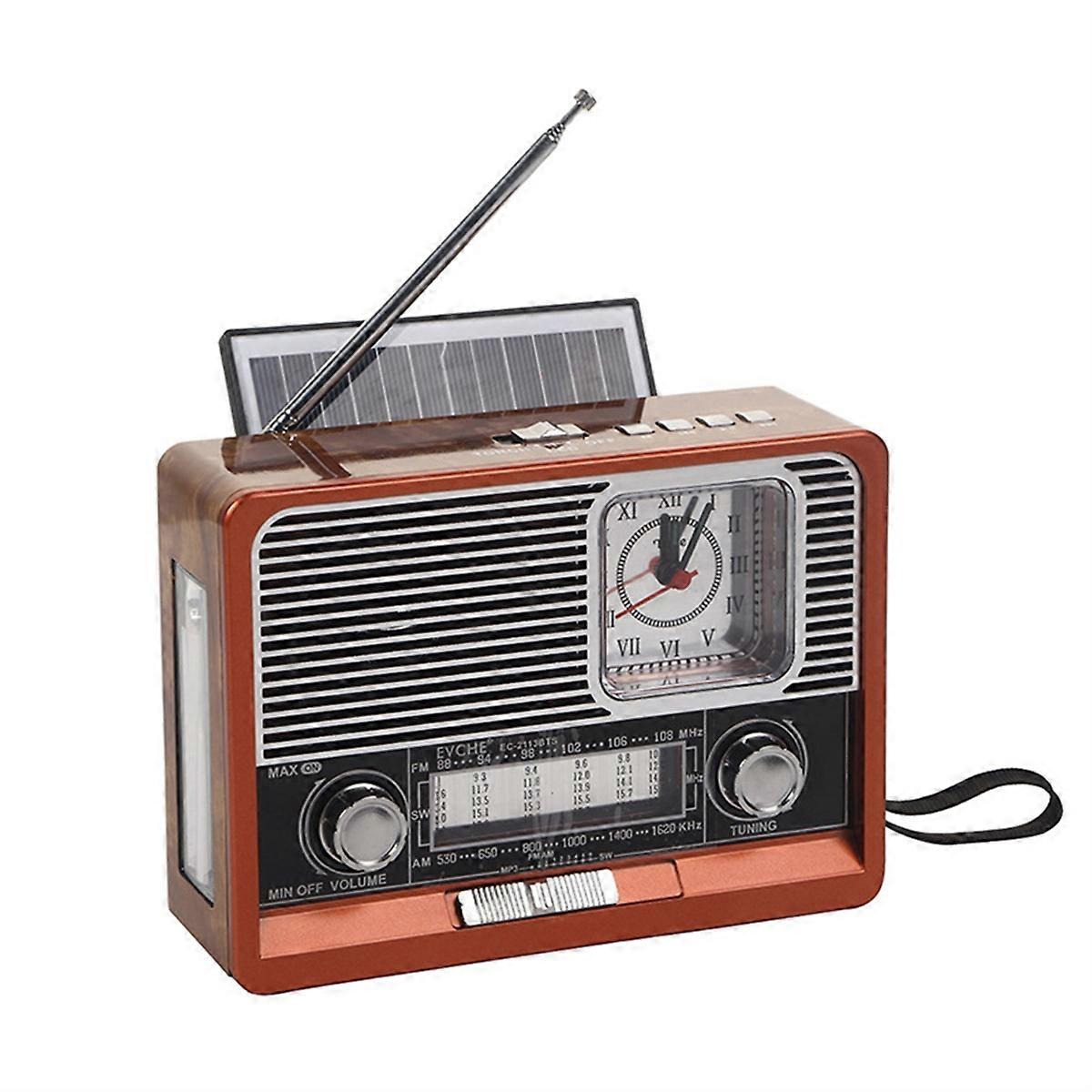 Vintage Radio Solar Retro Radio USB Rechargeable, MP3 Player, Flashlight Speaker, Support Clock Radi