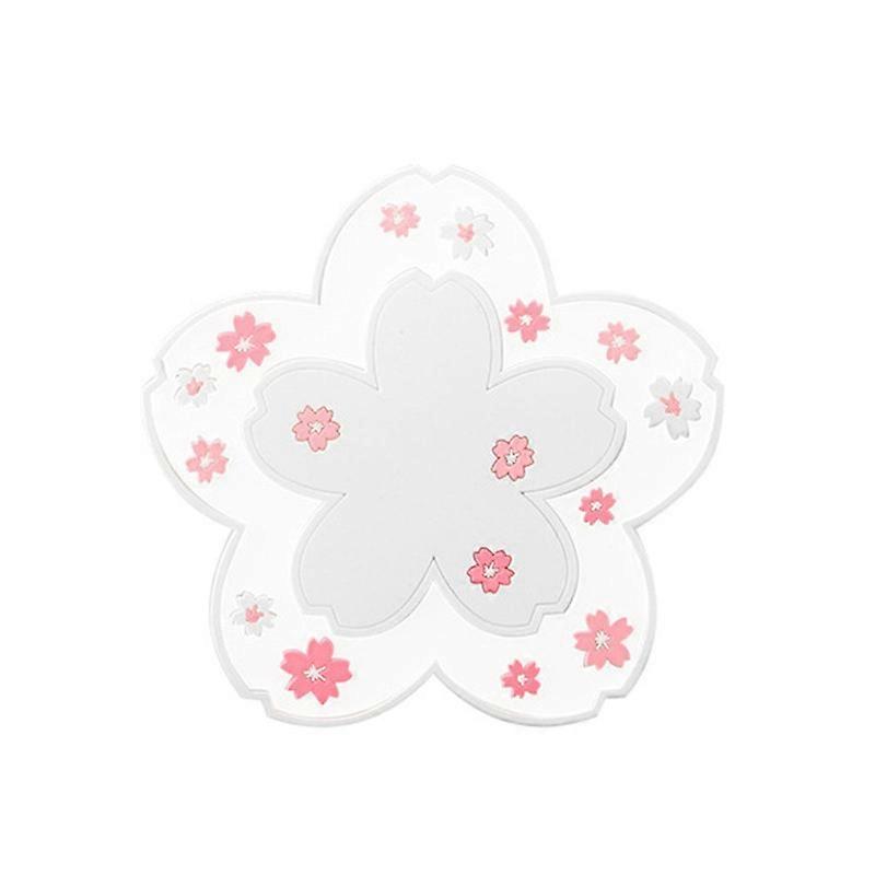 ブルーPVCフラワーシェイプ滑り止めヒートマットティーコーヒーコースター-S-ホワイト