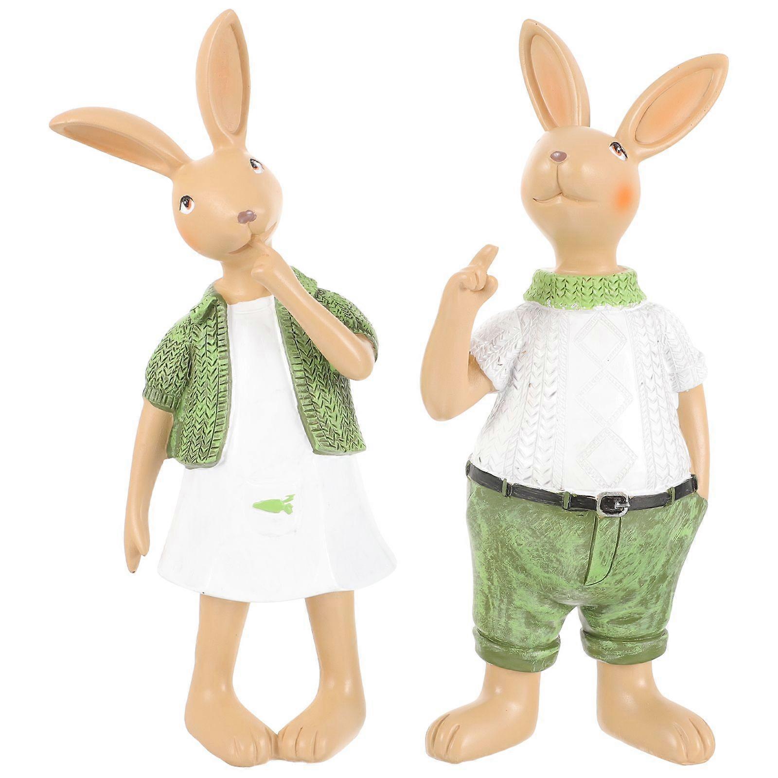 1 Pair of Adorable Bunny Statue Garden Resin Rabbit Decor Simulation Rabbit Resin Artifact Decoration