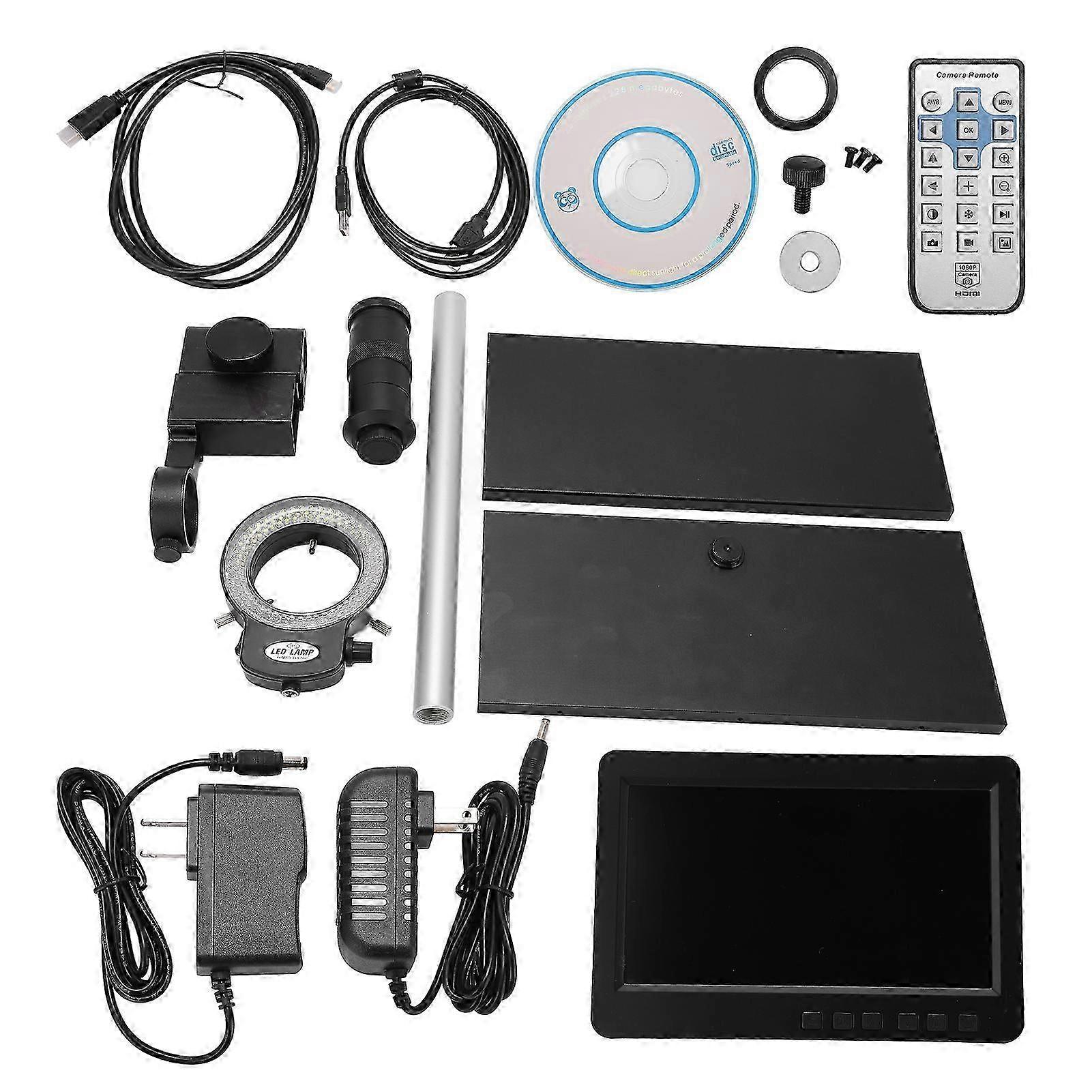 7In 1080p 26mp Digital Electric Microscope Kit With 8x130x C Mount Lens Ring Light For Soldering Ac100240vus Plug