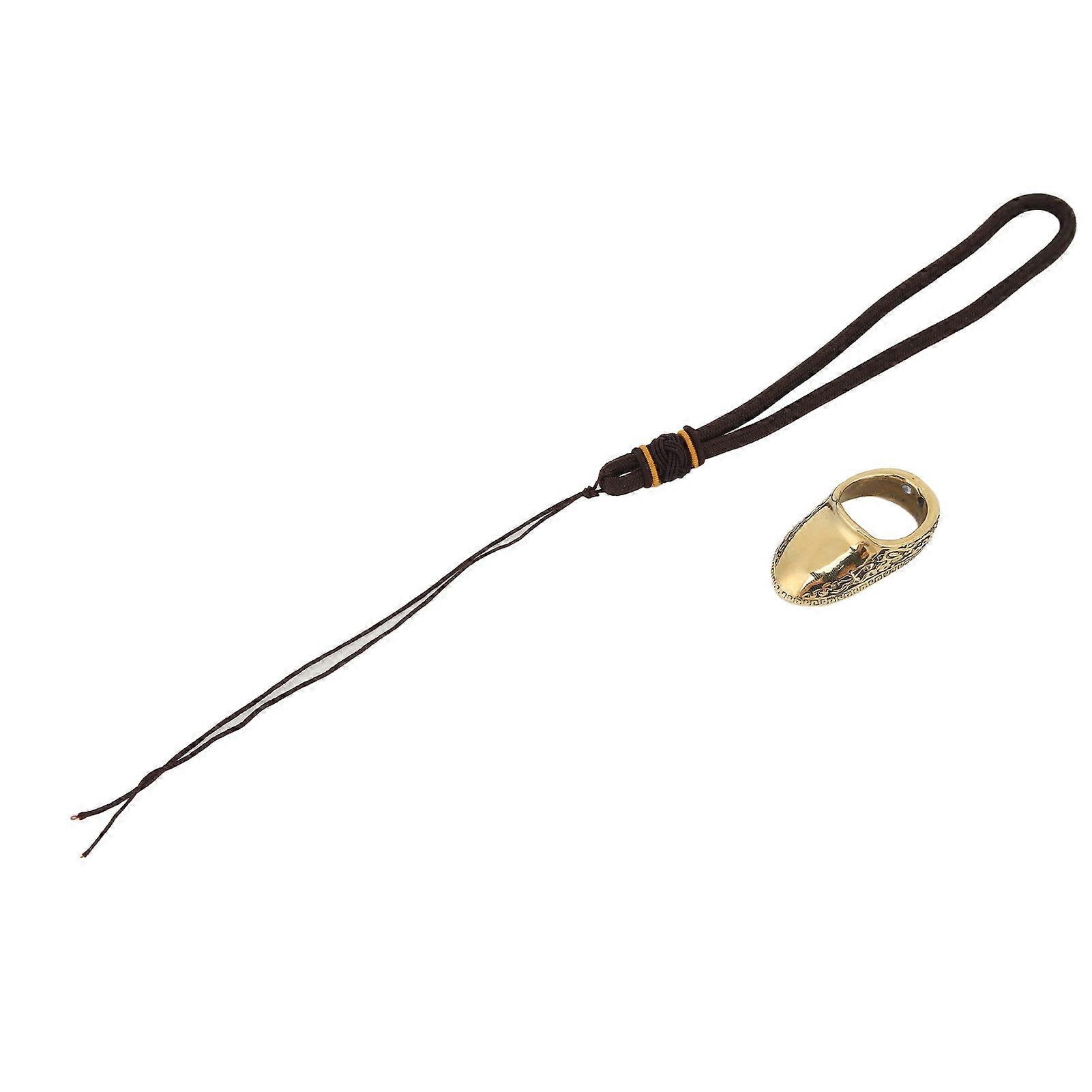 Handgemachtes Gravurmuster Messing Finger Daumen Schutzring mit Anti Lost Seil für die Bogenschießjagd im Freien