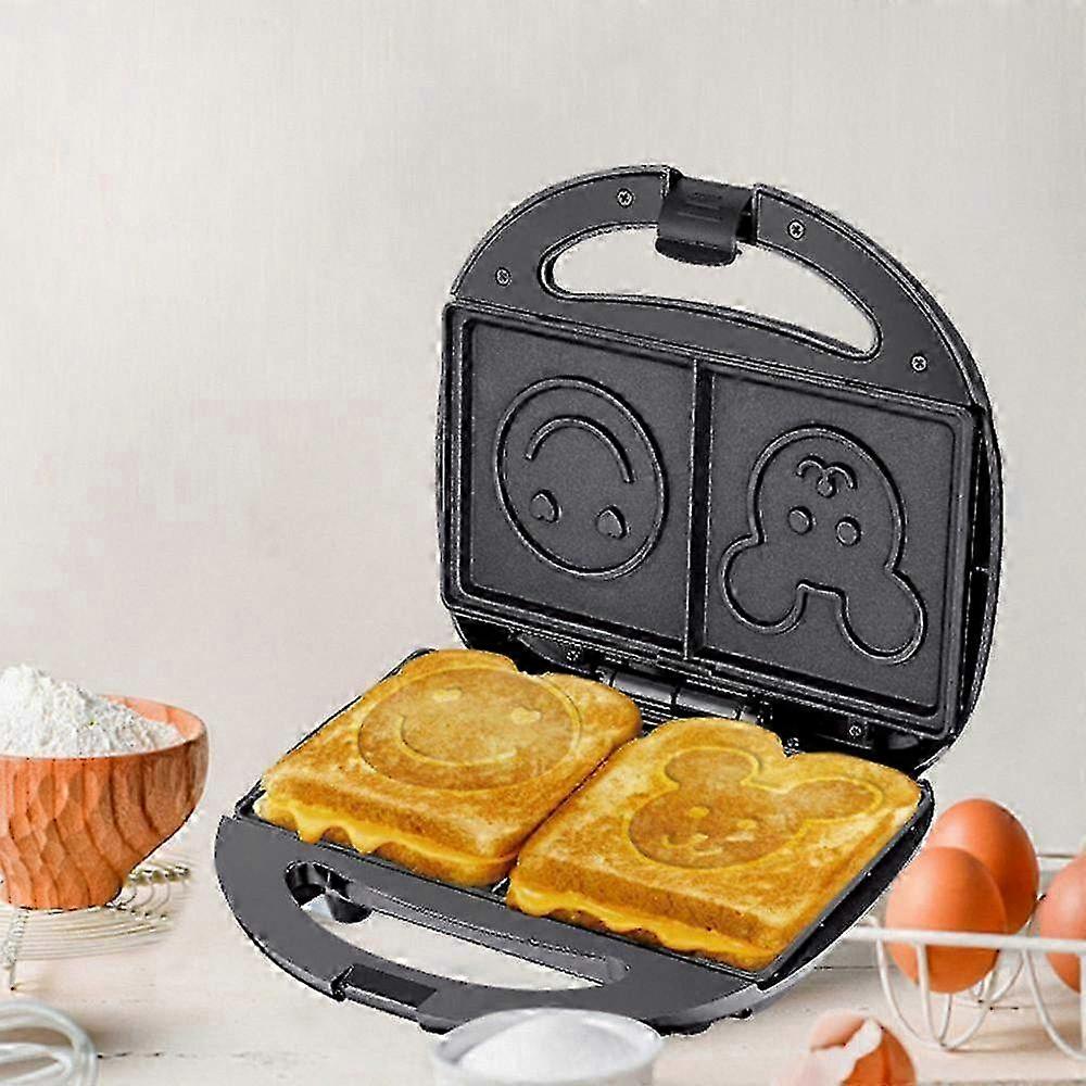 Cartoon character waffle maker with double layer grill and smiling face, suitable for Mickey fans and perfect for creating fun breakfast treats.
