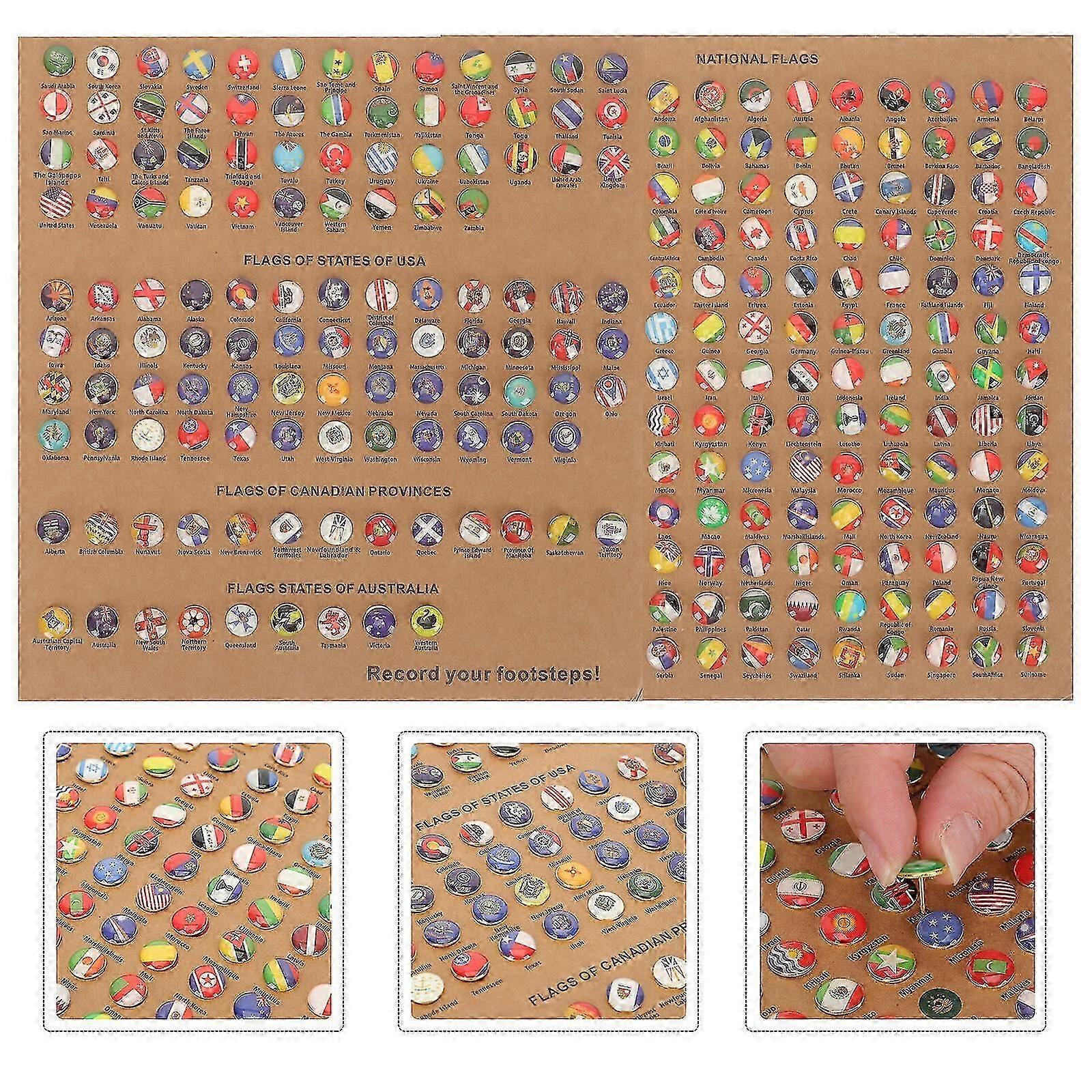 291pcs National Flag Thumb Tacks Country Map Push Pin Creative Thumbtacks for Board