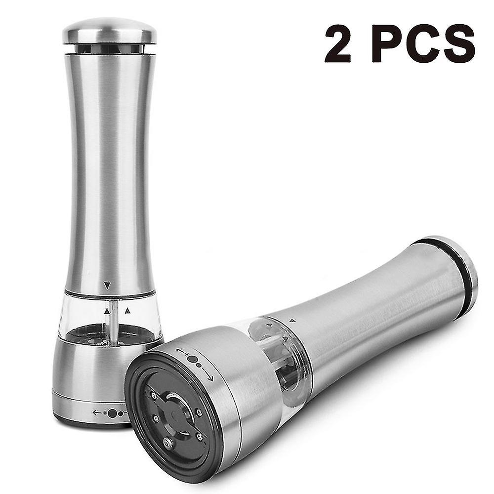 2pcs Electric Pepper Grinder Or Salt Mill Bottom Led Light, Adjustable Grind Coarseness, Automatic Bat
