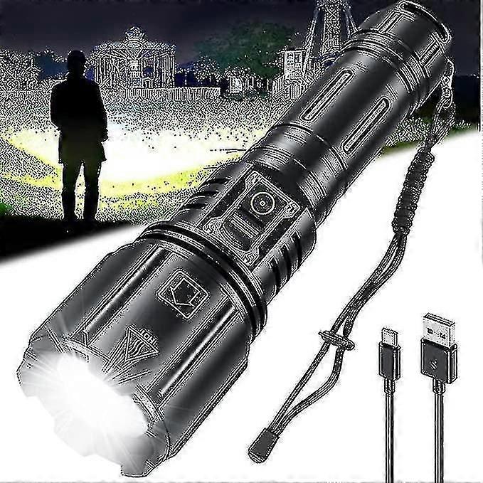Led Flashlight Rechargeable High Lumen Torch 6 Modes Waterproof Fast Charging Flash