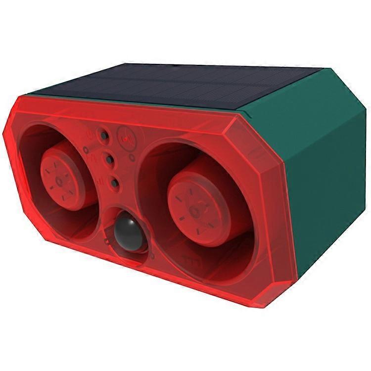 N911T Solar Powered Animal Repellent Dual Speaker Alarm System Motion Sensor Flashing Red Blue Light