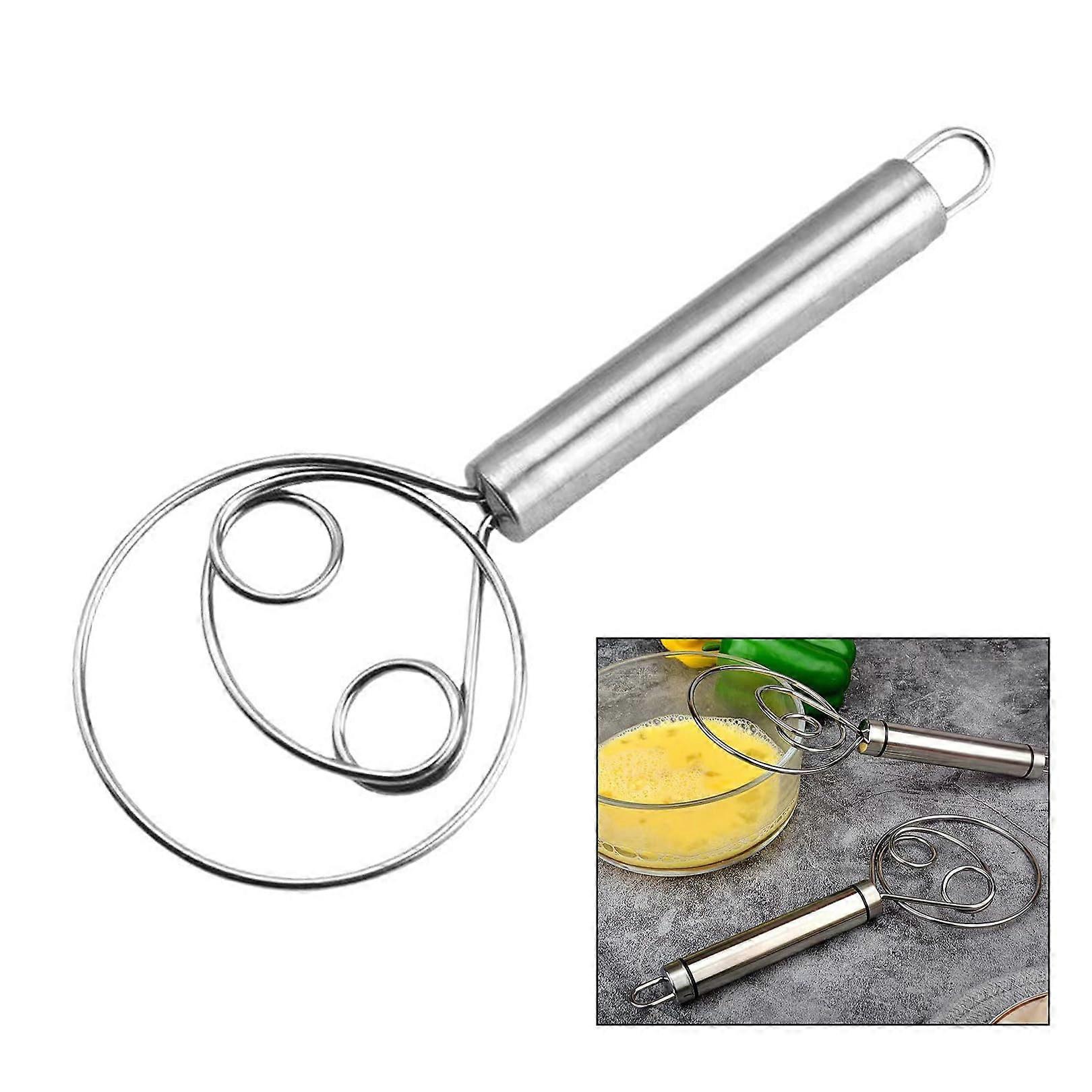 Danish Whisk for Bread and Pizza Dough, Stainless Steel Handle, High-Quality Baking Tool for Cakes and Dough Mixing