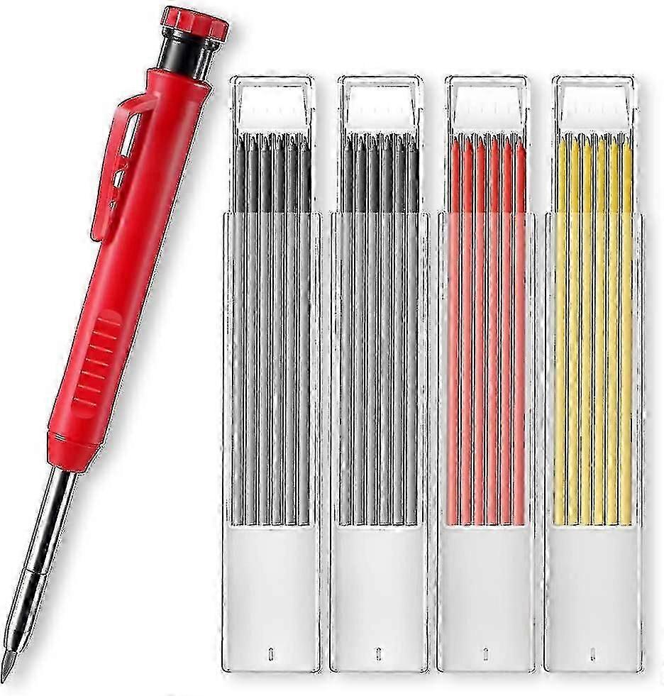 Deep Hole Marker, Carpenter Pencil with Built-in Sharpener, 24 Leads for Drawing and Wood Marking