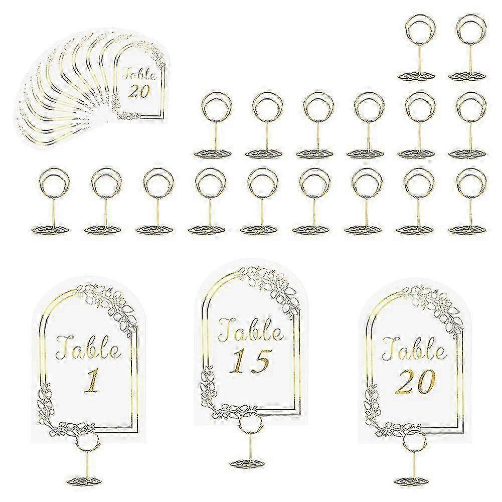 Wedding Table Numbers 1-20 with 20 Pieces of Holders, Elegant White and Gold Table Number Cards and Place Card Holders Suitable for Various 