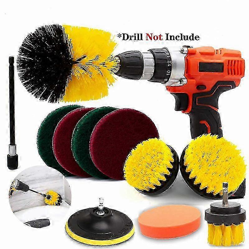 11pcs Drill Brush Attachment Set Power Scrubber Kit with Extended Long Attachment for Cleaning Tile Sealants and Bath
