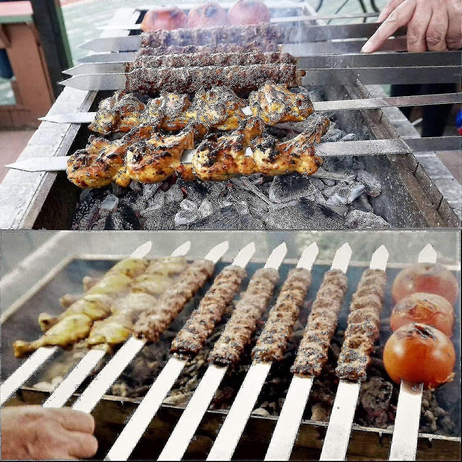 أسياخ باربيكيو تركية بمقابض خشبية ، أسياخ كباب ستانلس ستيل لكبيدة - 2