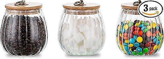 Airtight Glass Jars with Bamboo Lids, Pack of 3 Air Tight Pumpkin Coffee Jar for Counter, Small Food Storage Container with Labels for Candy Sugar Coo
