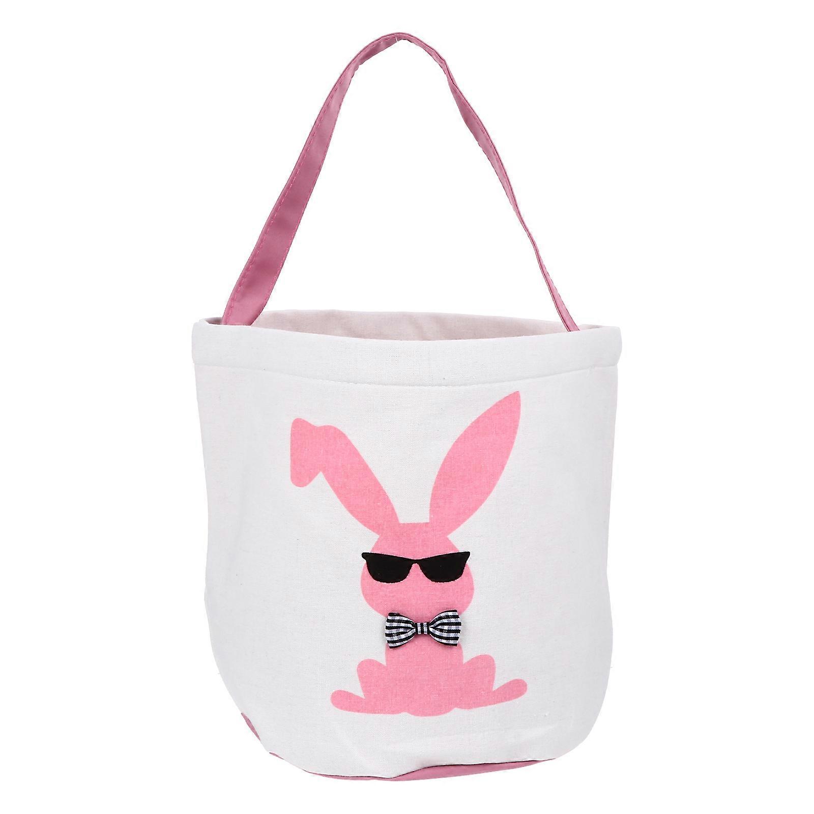 Easter Celebration Basket Bag Rabbit Pattern Candy Bucket Canvas 22x22x26cm Candy Storage For Adults 1Pcs