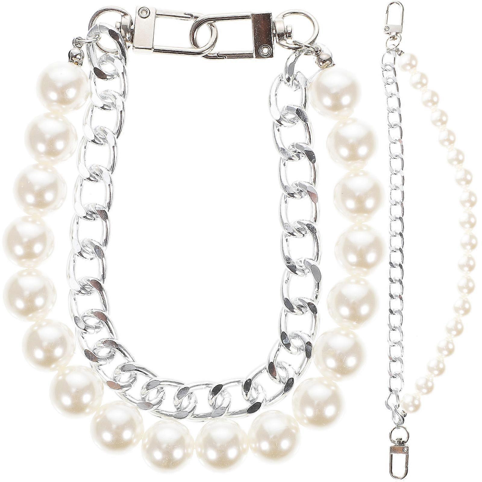 Replacement Purse Chain Diy Handbag Pearl Chain Plastic And Alloy Extend Strap Length 24X1.5cm 2Pcs